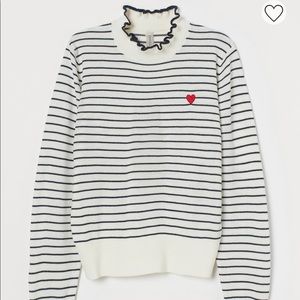 H&M Heart Striped Sweater with ruffles size Small